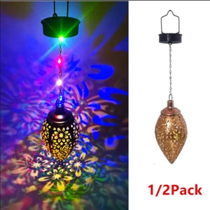 Solar Lantern Multicolor LED Lights Metal Waterproof Hanging Lamp Garden Decor - Picture 1 of 7