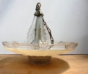 Art Deco Light Fixture w/ Large Glass Shade + Detailing--VINTAGE - Picture 1 of 13