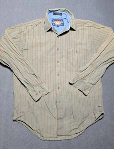 Chaps Ralph Lauren 90's Men's Medium Button Down Shirt Vertical Stripe with Logo - Picture 1 of 4