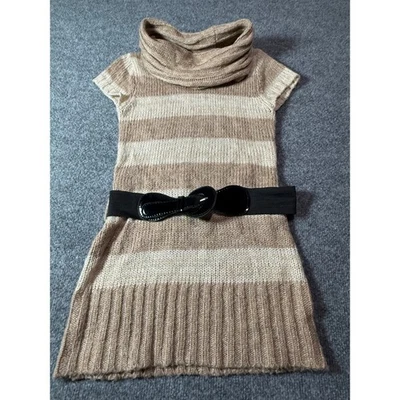Sweater Project Kids Dress Tan & Beige Striped Cowl Neck Knit S 7/8 - Image 1 of 3
