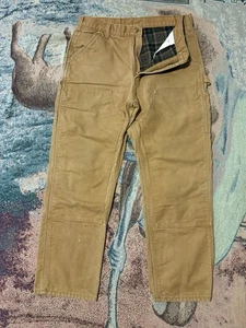 Carhartt Double Knee Flannel Lined Brown Carpenter Pants 100071 Mens Size 36x30 - Picture 1 of 5