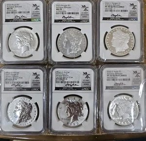 2023 6-pc Morgan & Peace Silver Dollar Set NGC  Advance Releases Signed Ryder 70 - Picture 1 of 8