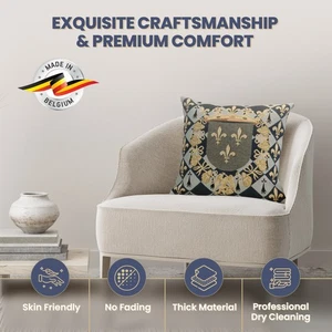 Medieval Crest European Cushion Cover Fleur De Lys Home Decor Pillow 18x18 in - Picture 1 of 13