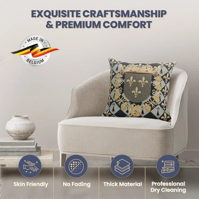Medieval Crest European Cushion Cover Fleur De Lys Home Decor Pillow 18x18 in - Image 1 of 4