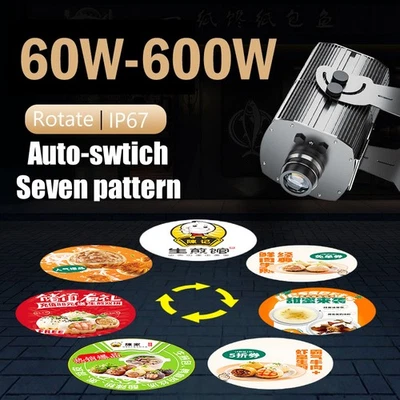 60W-600W Custom 7 Logo Waterproof AD Sign Auto-swtich Rotate LED Gobo Projector - Image 1 of 4