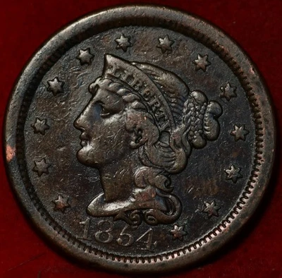 1854 Philadelphia Mint Copper Braided Hair Large Cent - Image 1 of 2