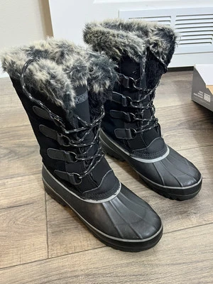 Khombu Women's North Star Waterproof Snow Boots Black Faux Fur Lace Up Size 8 - Image 1 of 4