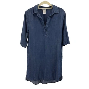 Andrea Jovine Dark Wash Denim Dress Womens US M Blue AJ Split V-neck Mini Short - Picture 1 of 6