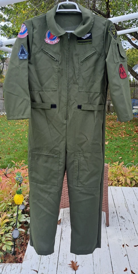 Rubies Top Gun Maverick Flight Suit Pilot Costume Kid's Size L Patches Pockets - Image 1 of 4