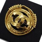 CHANEL CC Logos Round Used Pin Brooch Gold Plated 94 P France Vintage #BS720 S