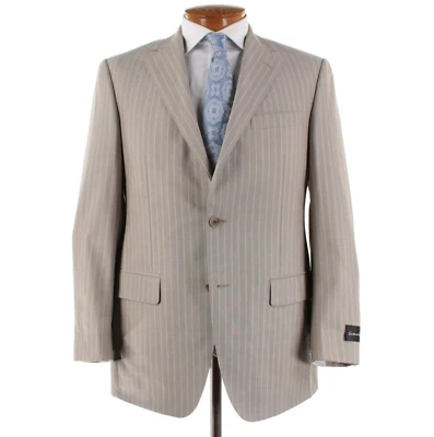 Samuelsohn NWD Super 100's Wool Sport Coat Size 40R US In Beige Pinstripes - Image 1 of 4