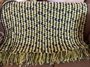 Vtg Afghan Crochet Knit Throw Blanket 52x72 Green Fringe Handmade Granny Chic - Picture 1 of 7