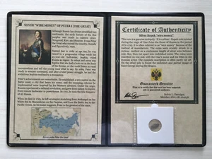 Russian Silver Wire Money Of Peter I The Great 1672-1725 COA & History & Album - Picture 1 of 6