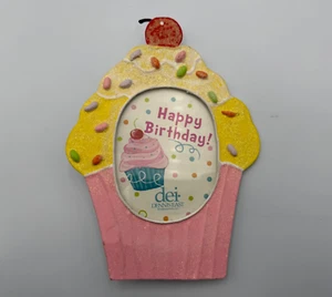 2000s Novelty Metal Birthday Cupcake Photo Frame Fits3.5”x 4.5” Pink/Yelo NWD - Picture 1 of 4