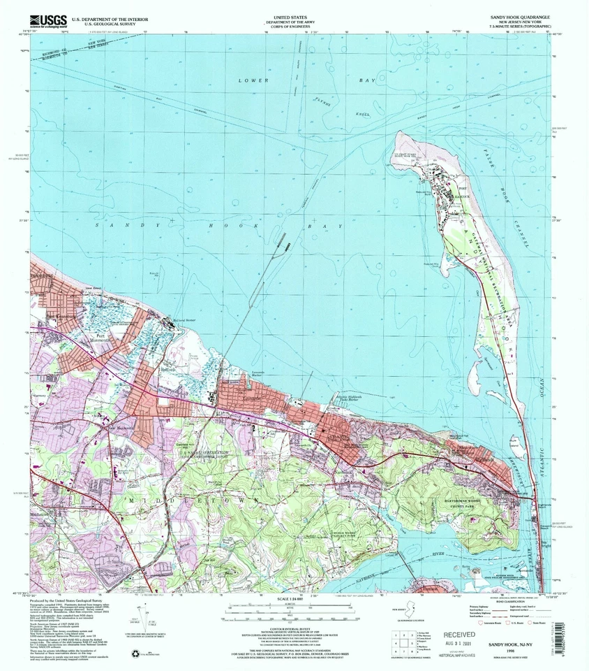 Sandy Hook NJ Topographic Map 1998 USGS – Premium Matte Print – Historic NJ Coas - Image 1 of 1