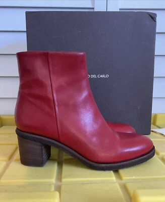 NUEVO EN CAJA Botas de Cuero al Tobillo Roberto Del Carlo UE Talla 38 EE. UU. 7 Rojo - Italia Foto 1 de 4