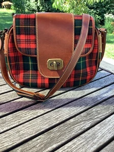 Cartera Bandolera Luigi Tasselli Italia Cuero Tartán Lana De Colección Bastante Lujo - Imagen 1 de 13