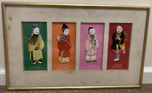VTG Hand Made Silk Chinese Immortals Lu Tung-Pin Ho Hsien-Ku Framed Art - Picture 1 of 8