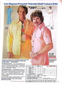 Trajes de ocio de tela de calcuta de Lew Magram DE COLECCIÓN 1976 para hombre anuncio de revista de moda - Imagen 1 de 1