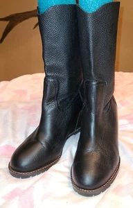 H.S. Trask Black Leather Mid-Calf Wedge Heeled Boot Shoe Women's Size 7.5 - Picture 1 of 8