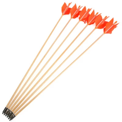 6pcs Archery Flu-Flu Wooden Arrows 4 Turkey Feathers Traditional Bow Hunting - Image 1 of 4