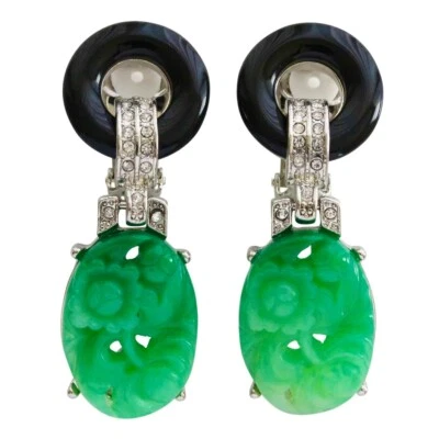Pendientes cúbicos firmados de resina de jade art deco Kenneth Jay Lane totalmente nuevos Foto 1 de 2