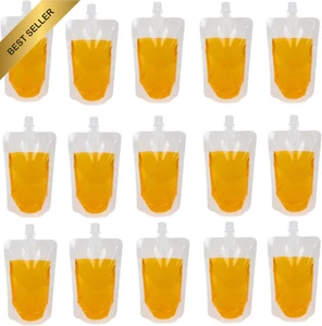 50 Pcs 250ml Clear Plastic Spout Flask Pouches, Leak-Proof, Food Grade - Picture 1 of 12