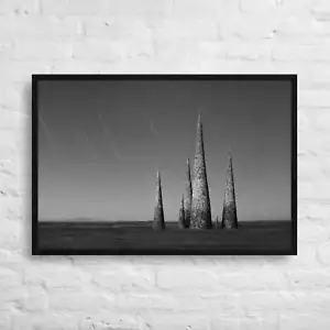 Subterrafuge spires at AfrikaBurn in monotone 36x24-Framed Canvas Print - Picture 1 of 1