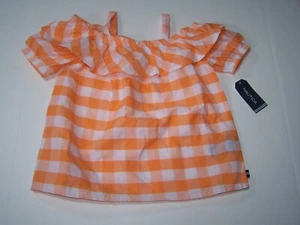 Nautica Girls Top Exposed Shoulder Short Sleeve Multicolor Check Size S(7) NWT - Picture 1 of 2