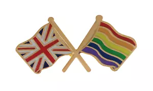 Rainbow LGBTQ+ Gay Pride Flag & United Kingdom Flag Friendship Gold Pin Badge - Picture 1 of 3