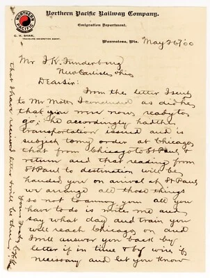 1900 Northern Pacific Railroad Western Immigration Agent Wauwatosa WI Letter Foto 1 de 3