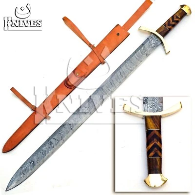 Viking Sword, Real Damascus with Blood Groove 32-Inche Full Tang with Sheath - Image 1 of 4
