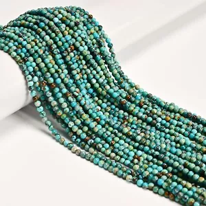 Perline tonde lisce turchese blu naturale misura 3 mm filo 15,5'' - Foto 1 di 2