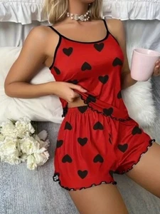 Pyjama Set Damen rot Herzmuster - Bild 1 von 4