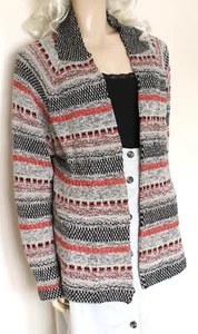 Per Una M&S Black cream chunky Cotton fairisle knit boho cardigan Jacket size 20 - Picture 1 of 12
