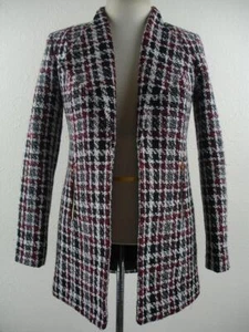 Women's 4P Calvin Klein Red Black White Tweed Open-Front Jacket Blazer Suit Coat - Picture 1 of 16