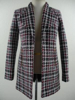 Mujer 4P Calvin Klein Rojo Negro Blanco Tweed Frente Abierto Chaqueta Blazer Traje Abrigo Foto 1 de 4
