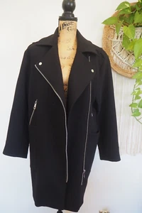 Black Asymmetrical Front Zip Mid Length Warm Lined Career Coat Woman's Size 4 - Picture 1 of 11