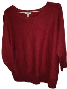 CROFT & BARROW ~ 3/4 Sleeved Pullover ~ Red ~ Metallic Knit Sweater ~ Size L  - Picture 1 of 4