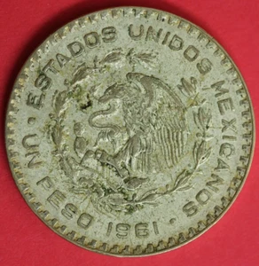 1961 Mexico Un 1 Peso .10 Silver Coin Morelos Estados Unidos Mexicanos GFB 26 - Picture 1 of 6