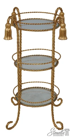 60346EC: Italian Rope & Tassel Design Gold Iron 3 Tier Occasional Table Cover
