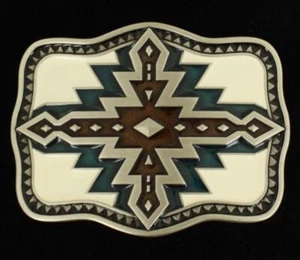 Nocona Western Fibbia per cintura uomo argento azteco multicolore 37997 - Foto 1 di 1