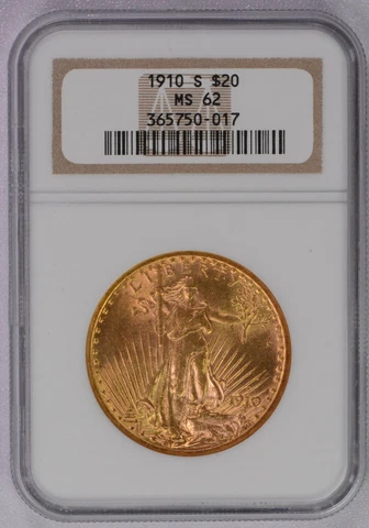 1910 S US Gold $20 Saint Gaudens Double Eagle - NGC graded MS62 Free Shipping!!! Cover