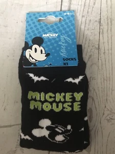 mickey mouse black halloween socks pumpkin 6-8 1/2 boys bats disney #D - Picture 1 of 3