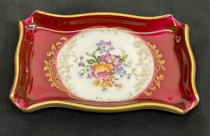 Limoges Ligne Limoise D’Art Tirage Reserve Rot und Gold Schmuck Tablett Blumen - Bild 1 von 4