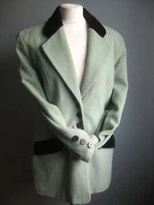 VINTAGE SAGE WOOL JACKET 14 12 mint velvet collar retro cashmere teddy boy 80s - Picture 1 of 21