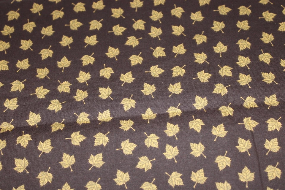 Cotton Fabric, Brown with Gold Leaves, 1 yard - Image 1 of 1