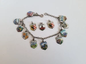Vintage 800 Silber Emailliert European Germany Reise 10 Bettelarmband + 3 Extra - Bild 1 von 9