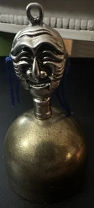 Vintage Glocke Clowngesicht Metall selten Clown Landhaus messingfarben Glocke silbernes Gesicht - Bild 1 von 4
