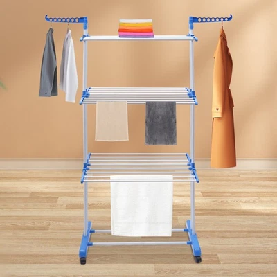 Laundry Clothes Drying Rack Folding Garment Rolling Dryer Hanger Heavy Duty - Image 1 of 4